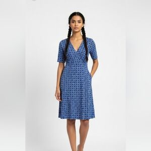 Chaps Blue Geometric Dress Preppy Office Casual L